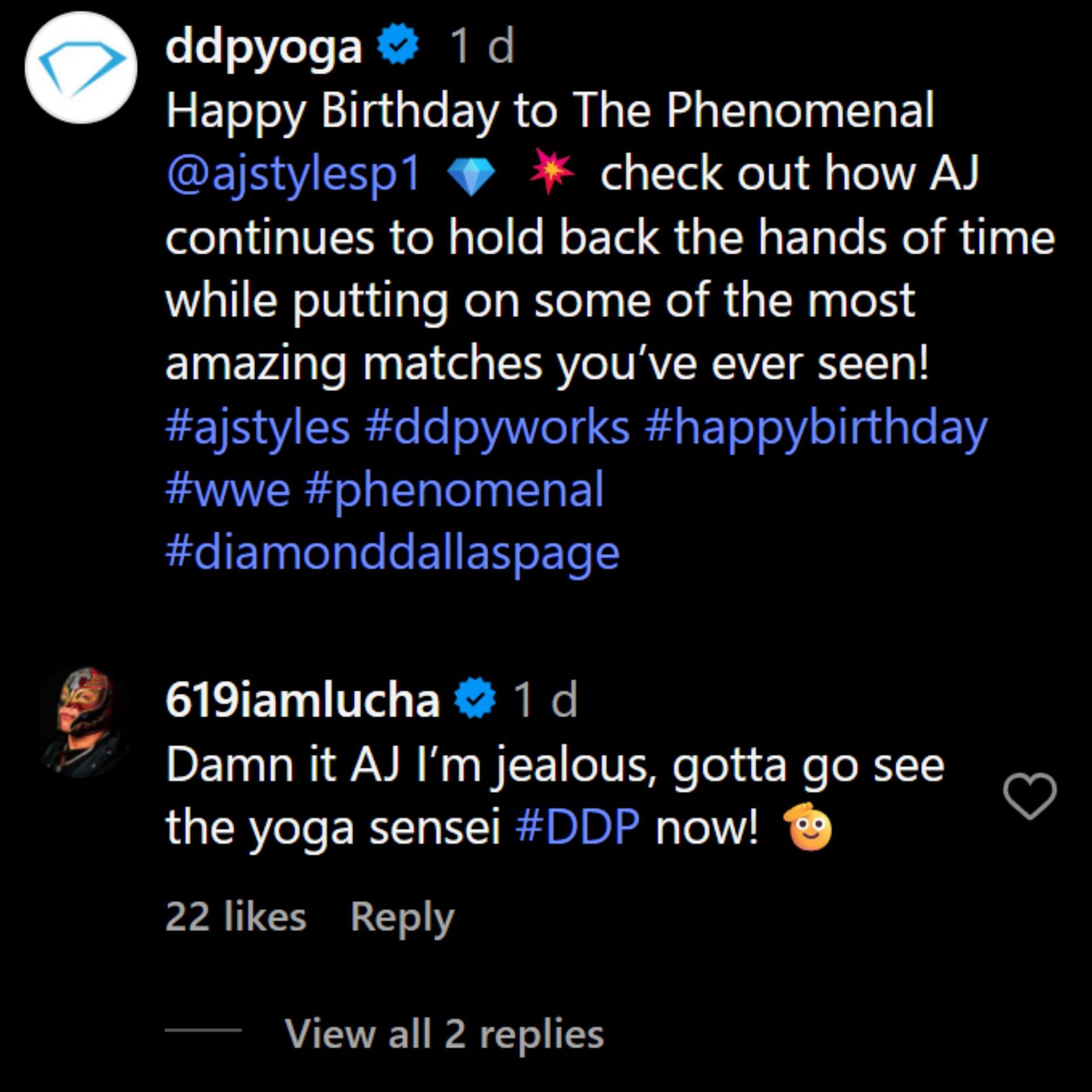Rey Mysterio comments he is jealous of AJ Styles (Photo Credits: DDP Yoga's Instagram post)